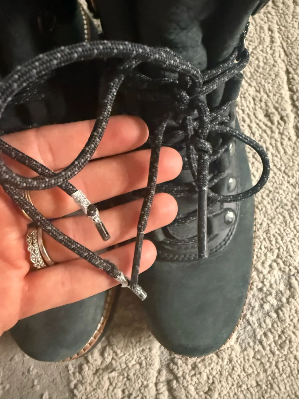 Cole Haan Grand Explorer Boots Waterproof Black Lace Up shearling fur boots 8